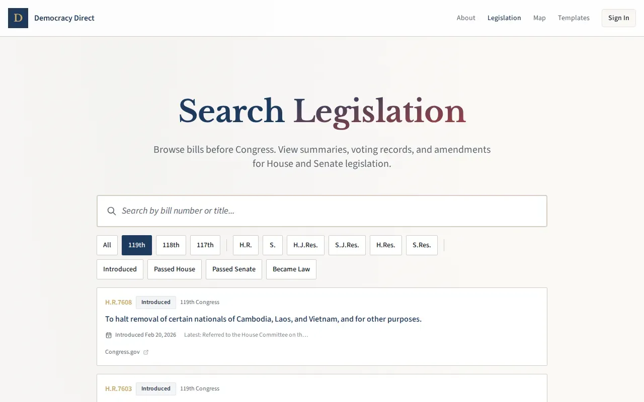 Searchable legislation index